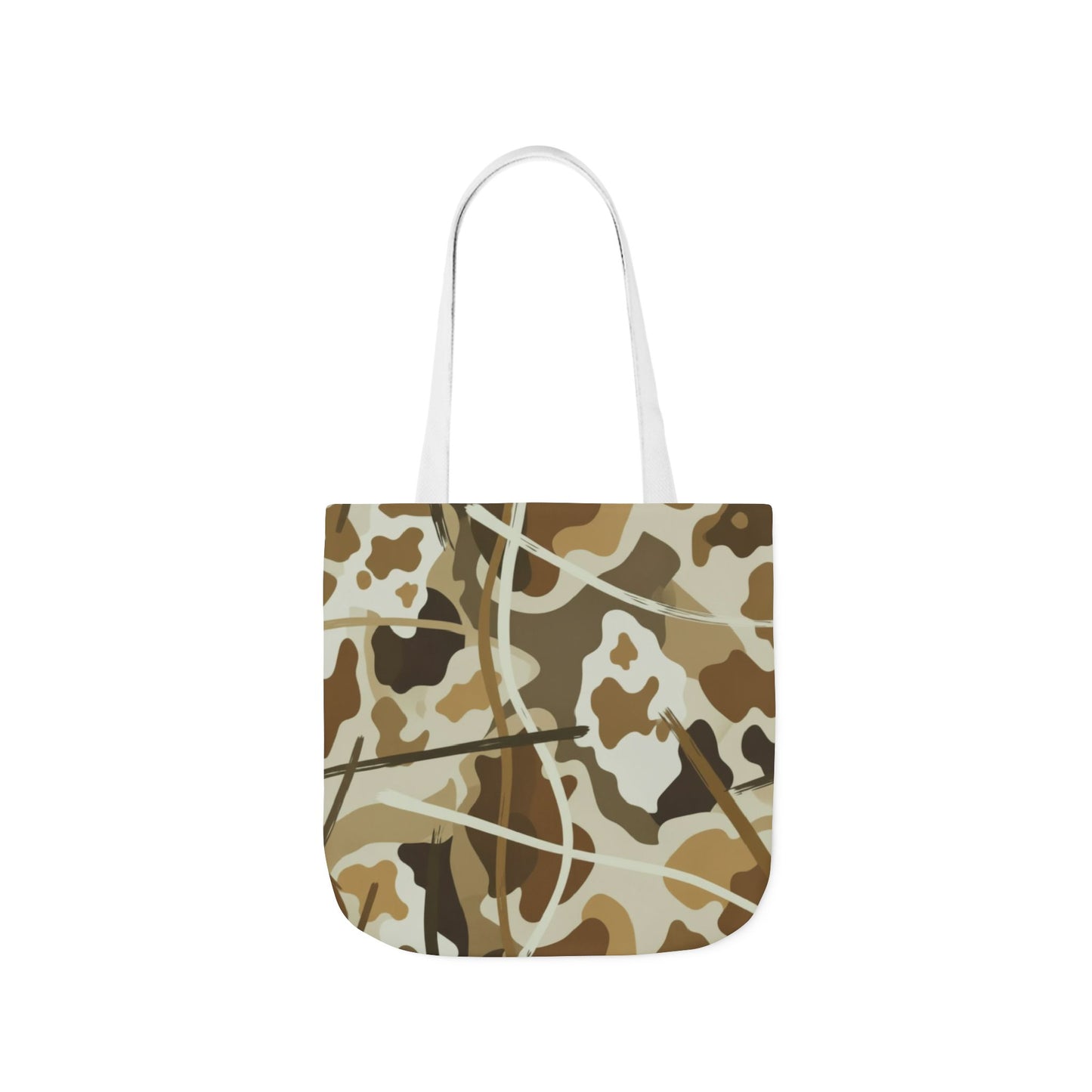 Camo Canvas Tote Bag — Beige Outdoor Pattern with 3 Color Straps