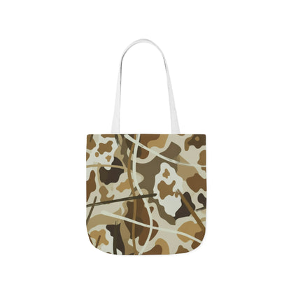 Camo Canvas Tote Bag — Beige Outdoor Pattern with 3 Color Straps