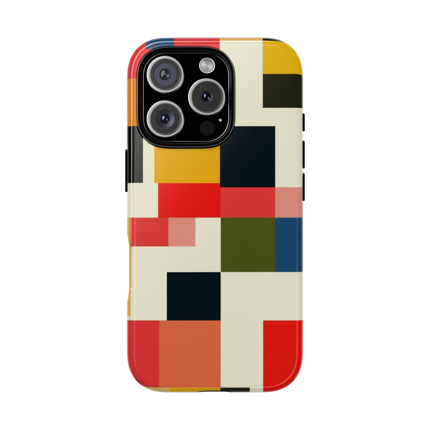 Abstract Color Block Tough Phone Case — Retro Geometric Protective Cover