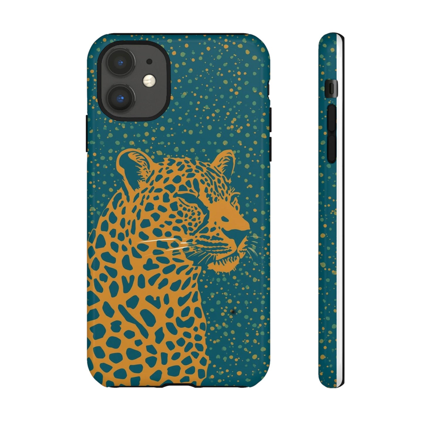 Leopard Spotlight Phone Case — Teal Gold Animal Print Protective Cover