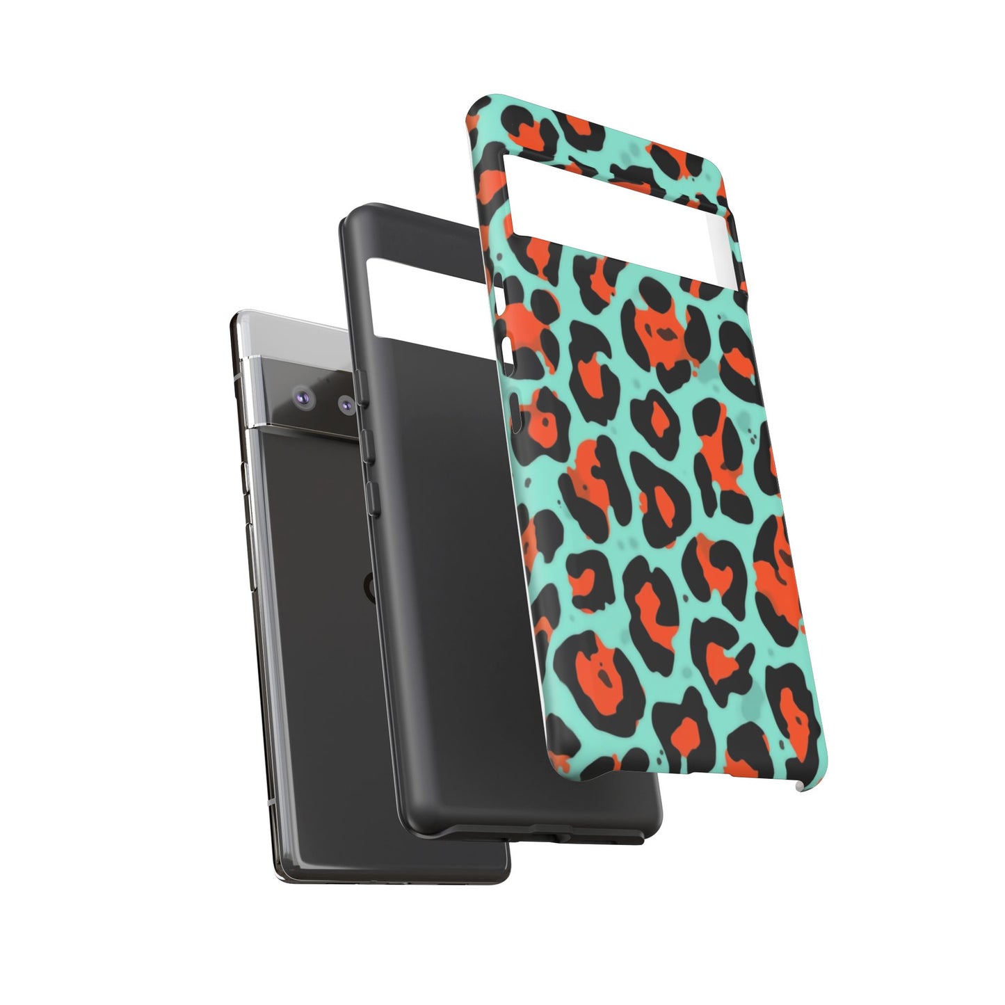Leopard Print Tough Phone Case — Teal & Rust Protective iPhone Cover