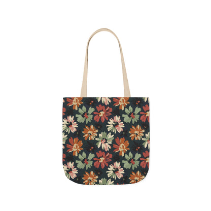 Floral Canvas Tote Bag — Vintage Autumn Daisy Print