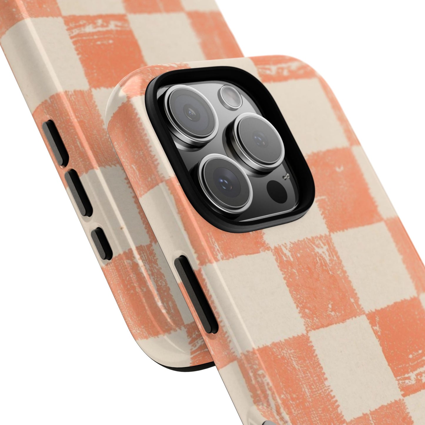 Peach Checkerboard Tough Phone Case — Retro Distressed Grid Design