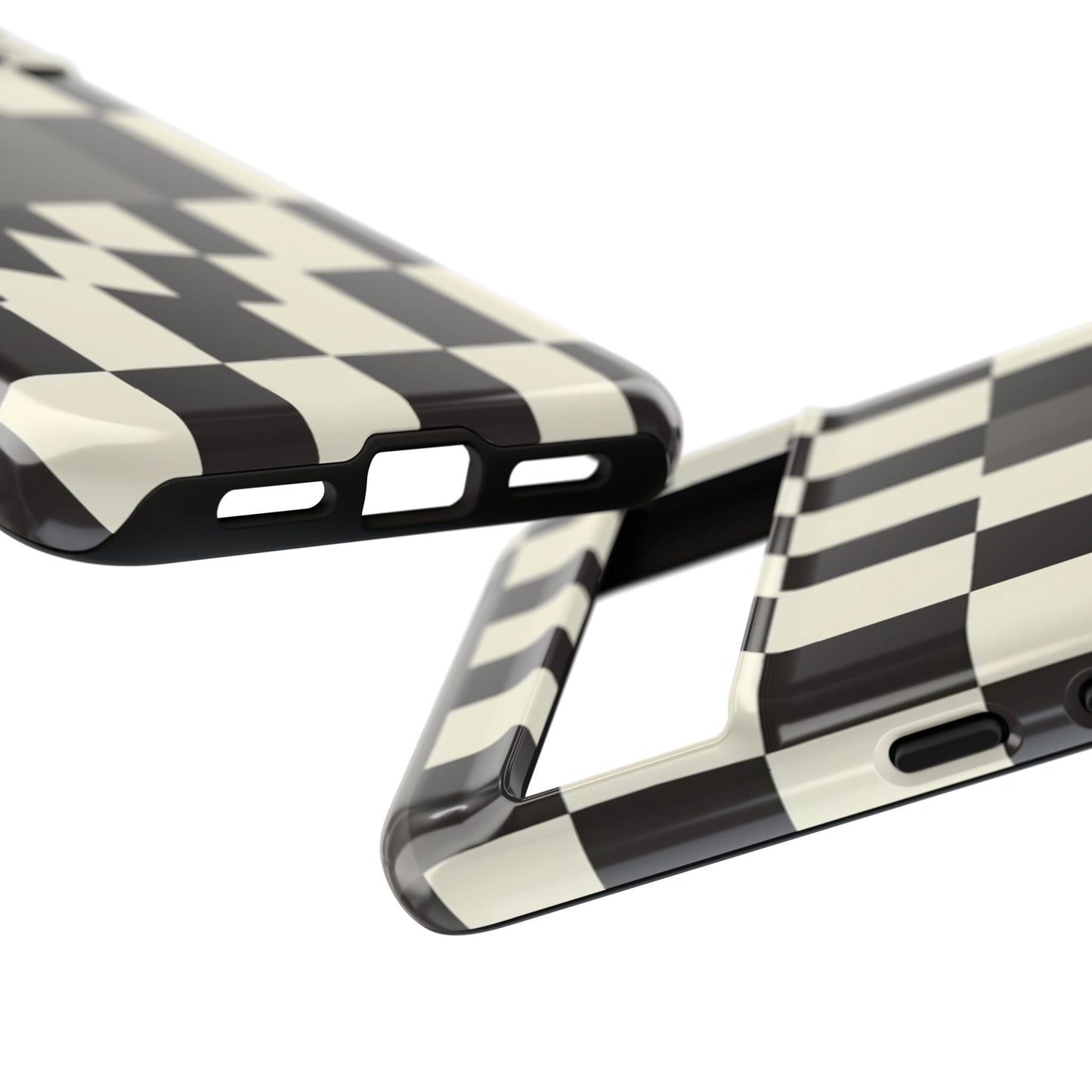 Checkerboard Wave Phone Case — Black & Cream Graphic Tough Case