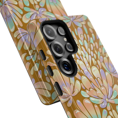 Floral Burst Tough Phone Case – Gold Pastel Botanical Protection
