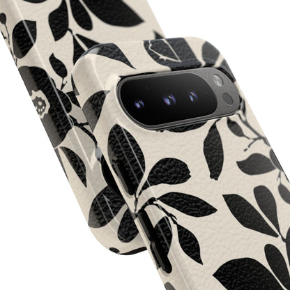 Black Floral Pattern Phone Case — Monochrome Botanical Tough Case