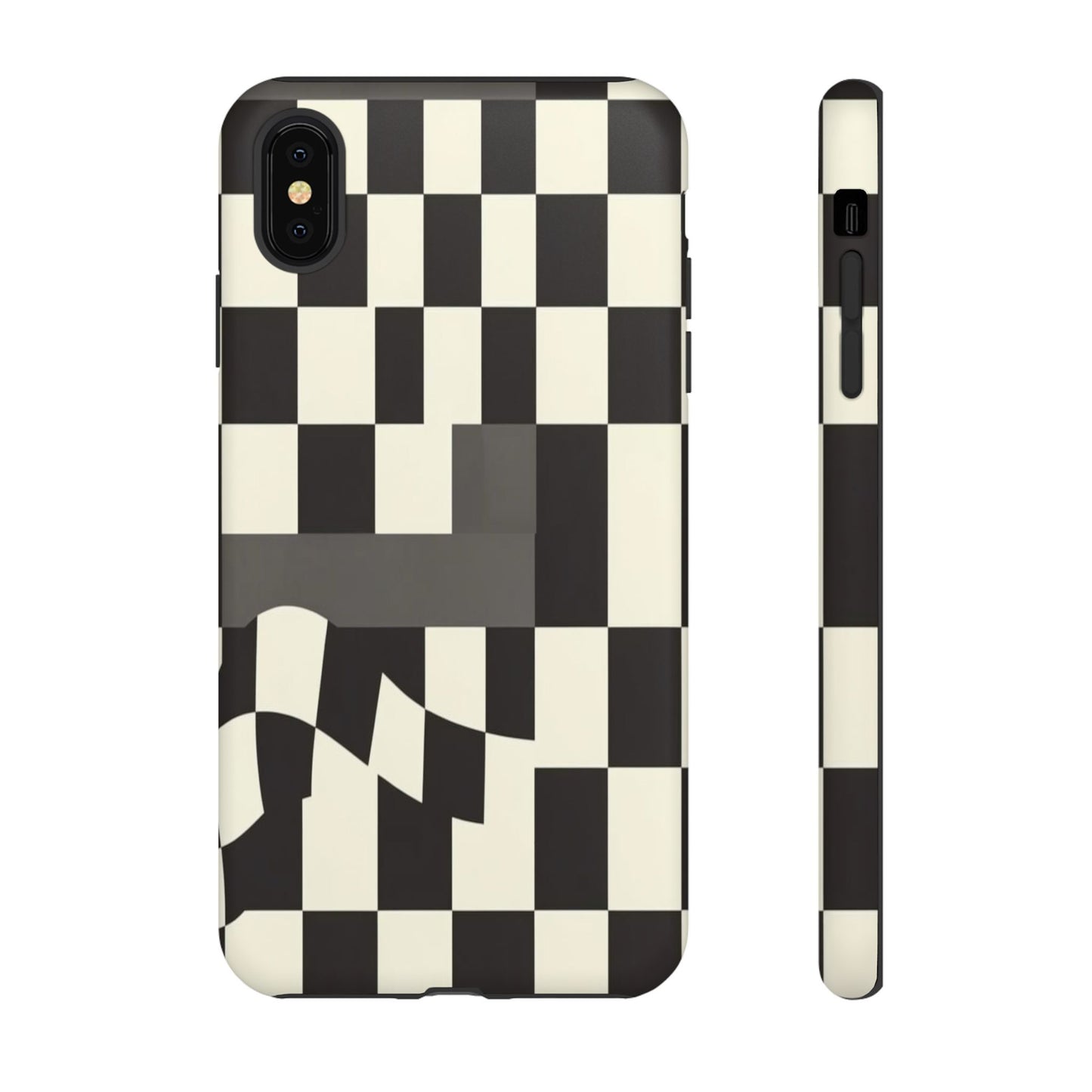 Checkerboard Wave Phone Case — Black & Cream Graphic Tough Case