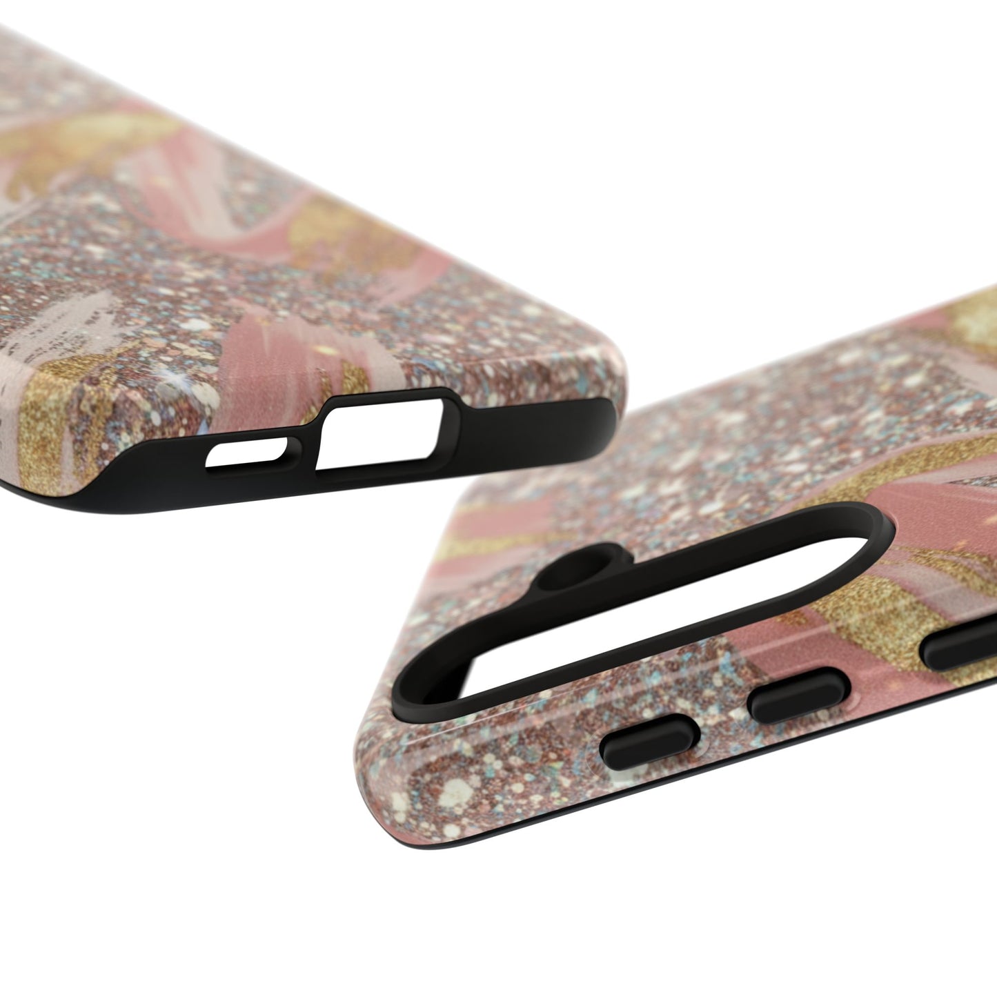 Glitter Blush Marble Phone Case — Pink Gold Swirl Tough Case