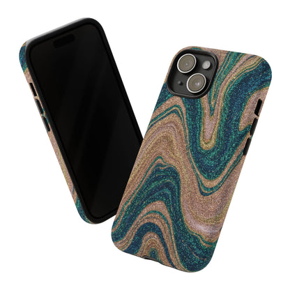 Marbled Teal & Gold Phone Case — Glitter Swirl Tough Case