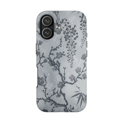 Tough Phone Case — Gray Cherry Blossom Ink Floral Design