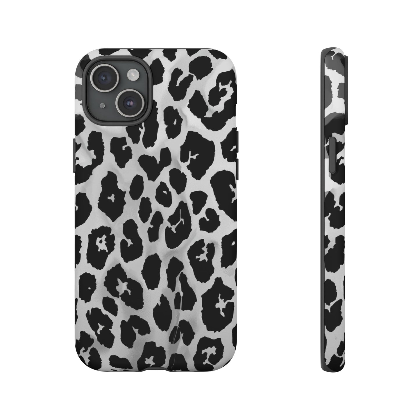 Leopard Print Tough Phone Case – Black & White Animal Pattern Protective Cover