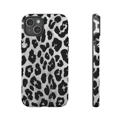 Leopard Print Tough Phone Case – Black & White Animal Pattern Protective Cover