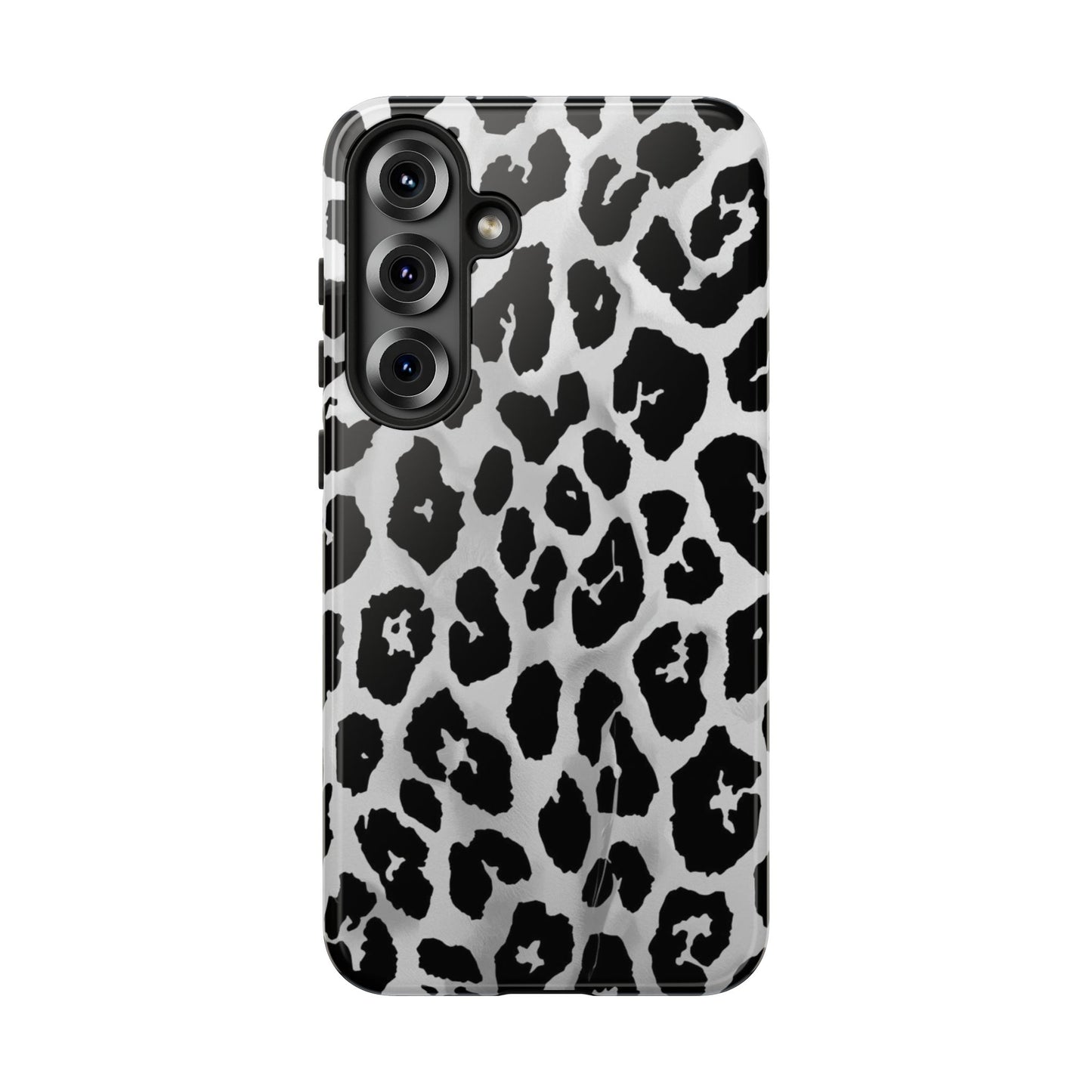 Leopard Print Tough Phone Case – Black & White Animal Pattern Protective Cover