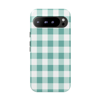 Mint Green Buffalo Check Tough Phone Case — Durable Plaid Protective Cover