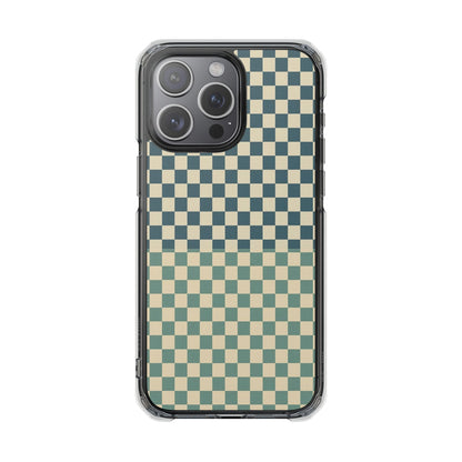 Clear Magnetic Phone Case — Vintage Green Checkerboard Protective Cover