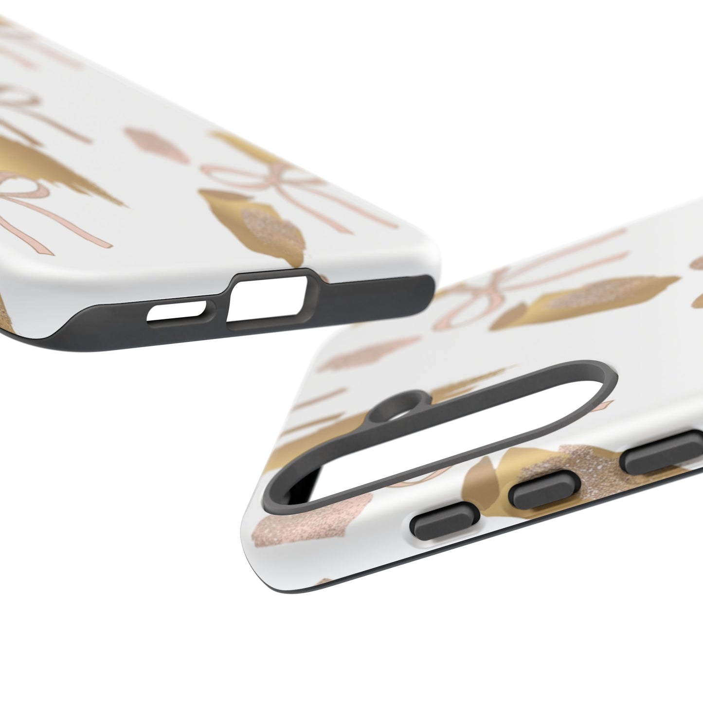 Phone Case — Gold Brushstroke & Blush Bow Pattern