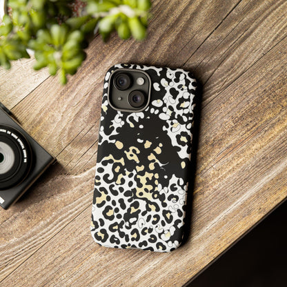 Leopard Splash Tough Phone Case — Black & Cream Animal Print Protective Cover