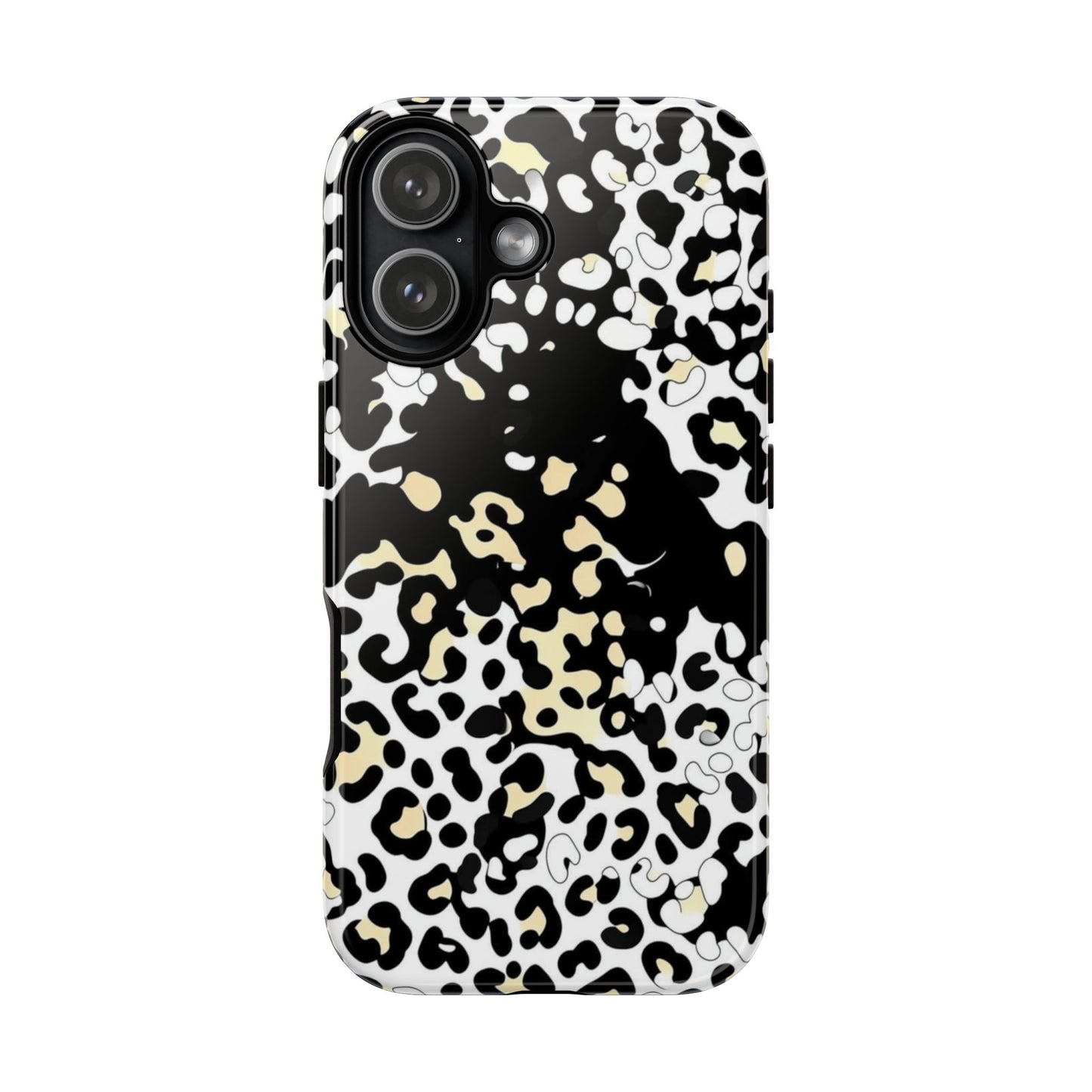 Leopard Splash Tough Phone Case — Black & Cream Animal Print Protective Cover