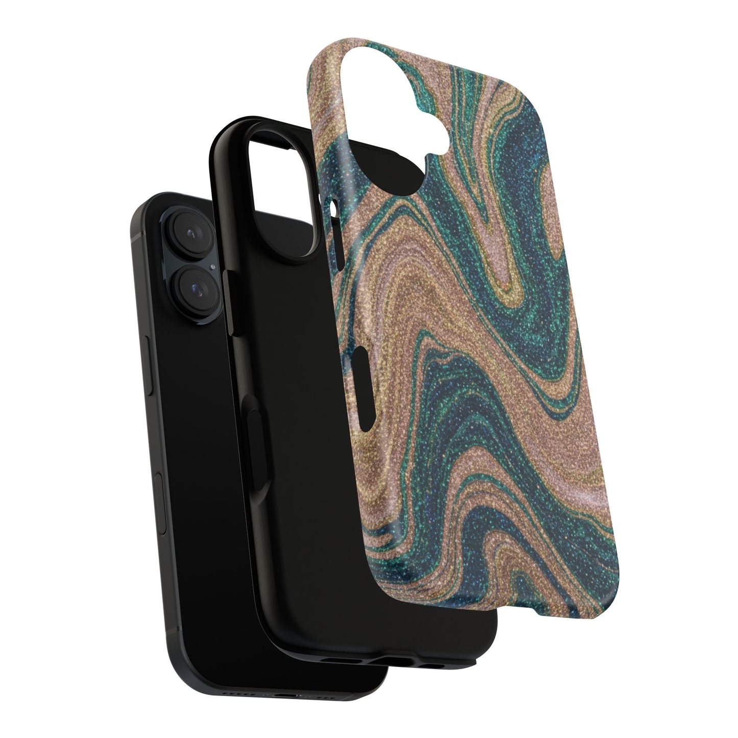 Marbled Teal & Gold Phone Case — Glitter Swirl Tough Case
