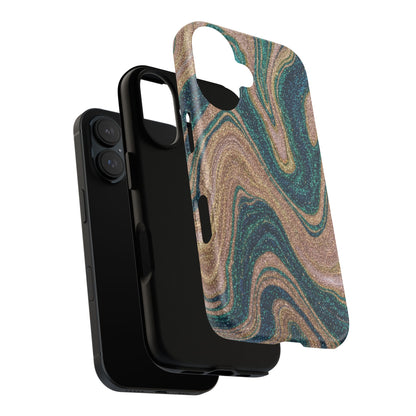 Marbled Teal & Gold Phone Case — Glitter Swirl Tough Case