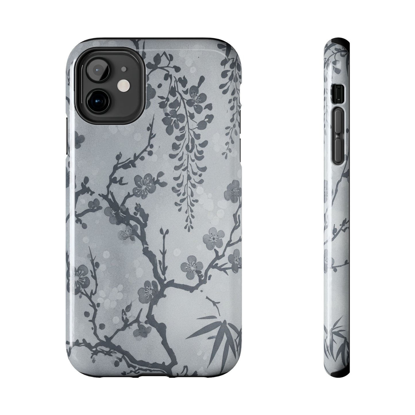 Tough Phone Case — Gray Cherry Blossom Ink Floral Design
