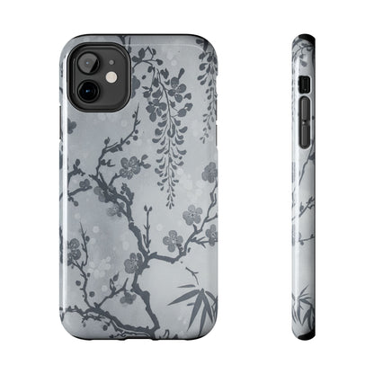 Tough Phone Case — Gray Cherry Blossom Ink Floral Design