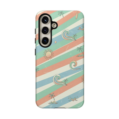 Surf Stripe Tough Phone Case — Retro Beach Waves Pattern