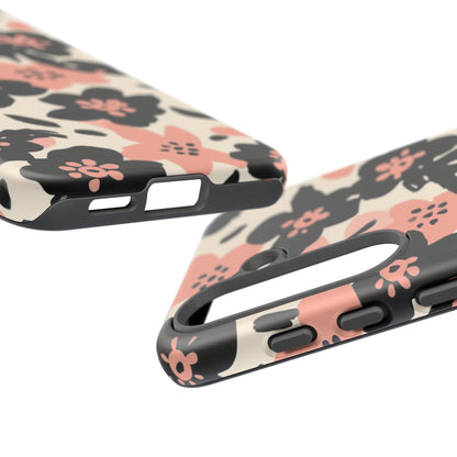 Floral Phone Case — Pink & Black Retro Blossom Protective Cover