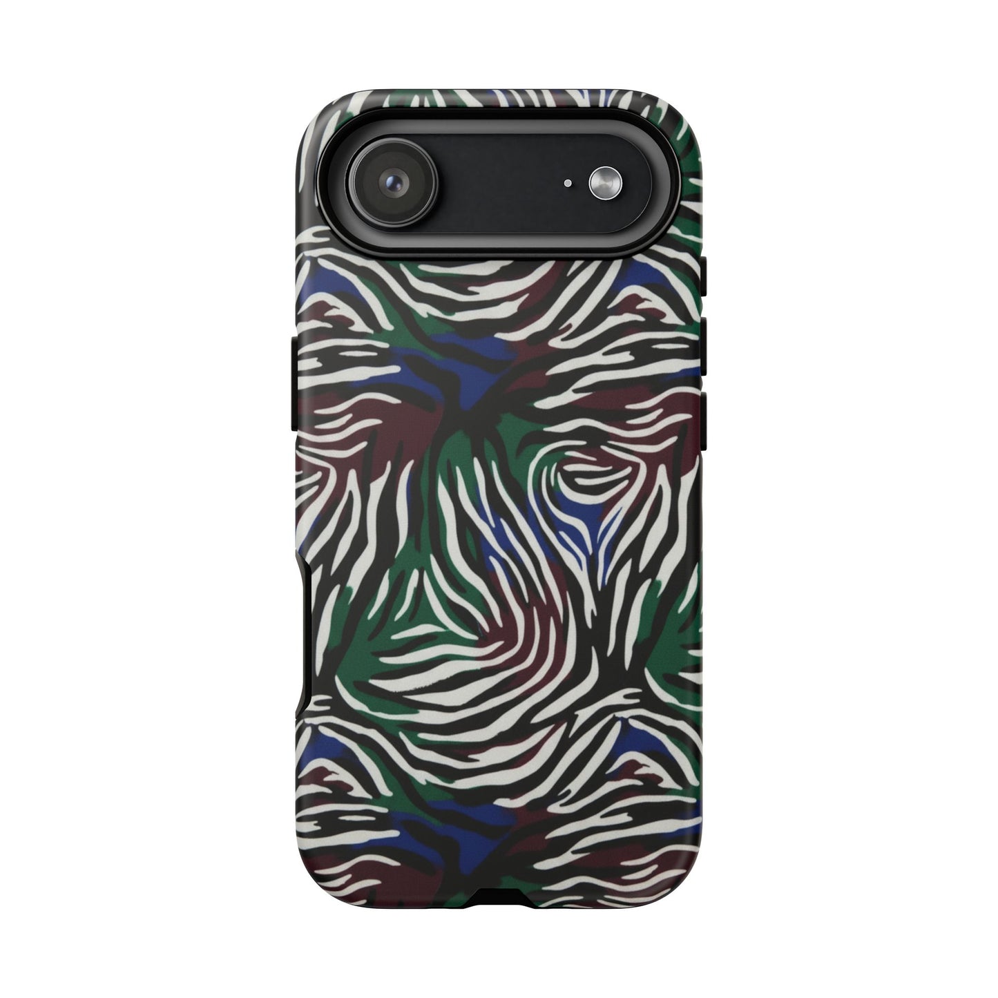Zebra Camo Tough Phone Case – Green & Blue Animal Print Protective Cover