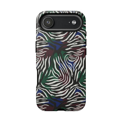 Zebra Camo Tough Phone Case – Green & Blue Animal Print Protective Cover
