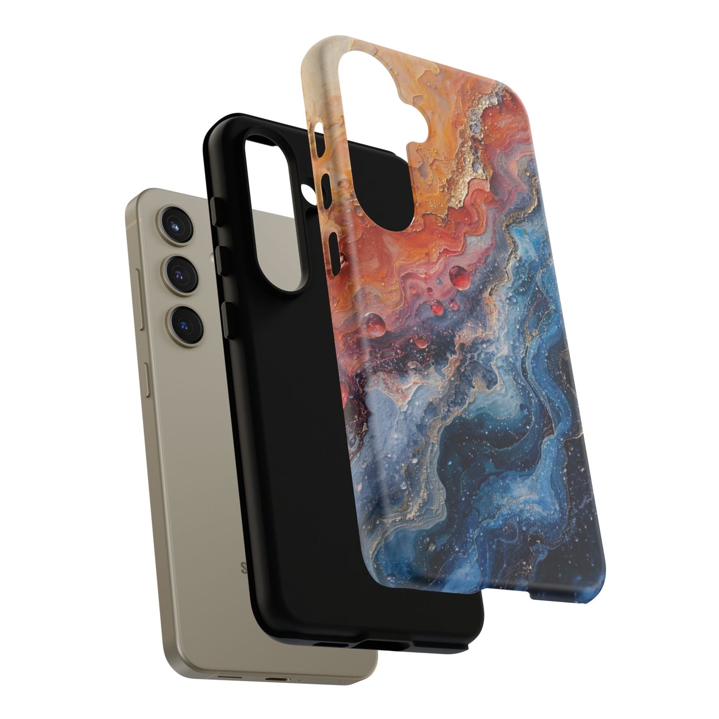 Marbled Galaxy Tough Phone Case — Abstract Blue & Coral Protective Cover