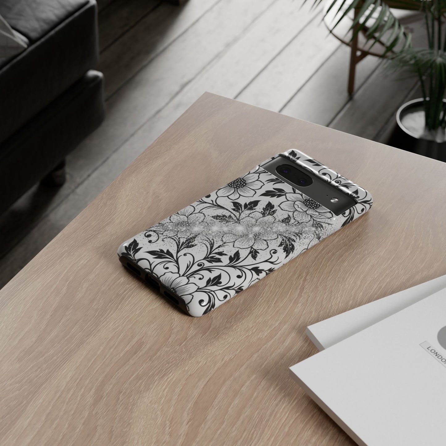 Floral Lace Phone Case — Black & White Vintage Flower Protective Case