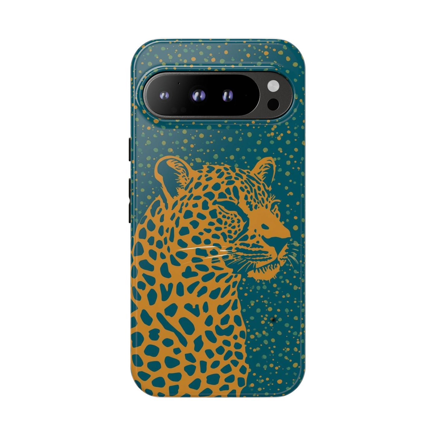 Leopard Spotlight Phone Case — Teal Gold Animal Print Protective Cover