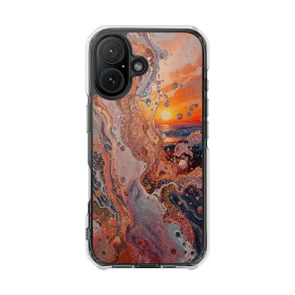 Clear Magnetic Phone Case — Abstract Sunset Resin Art