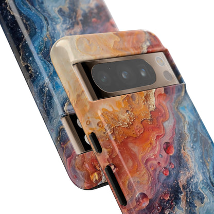 Marbled Galaxy Tough Phone Case — Abstract Blue & Coral Protective Cover