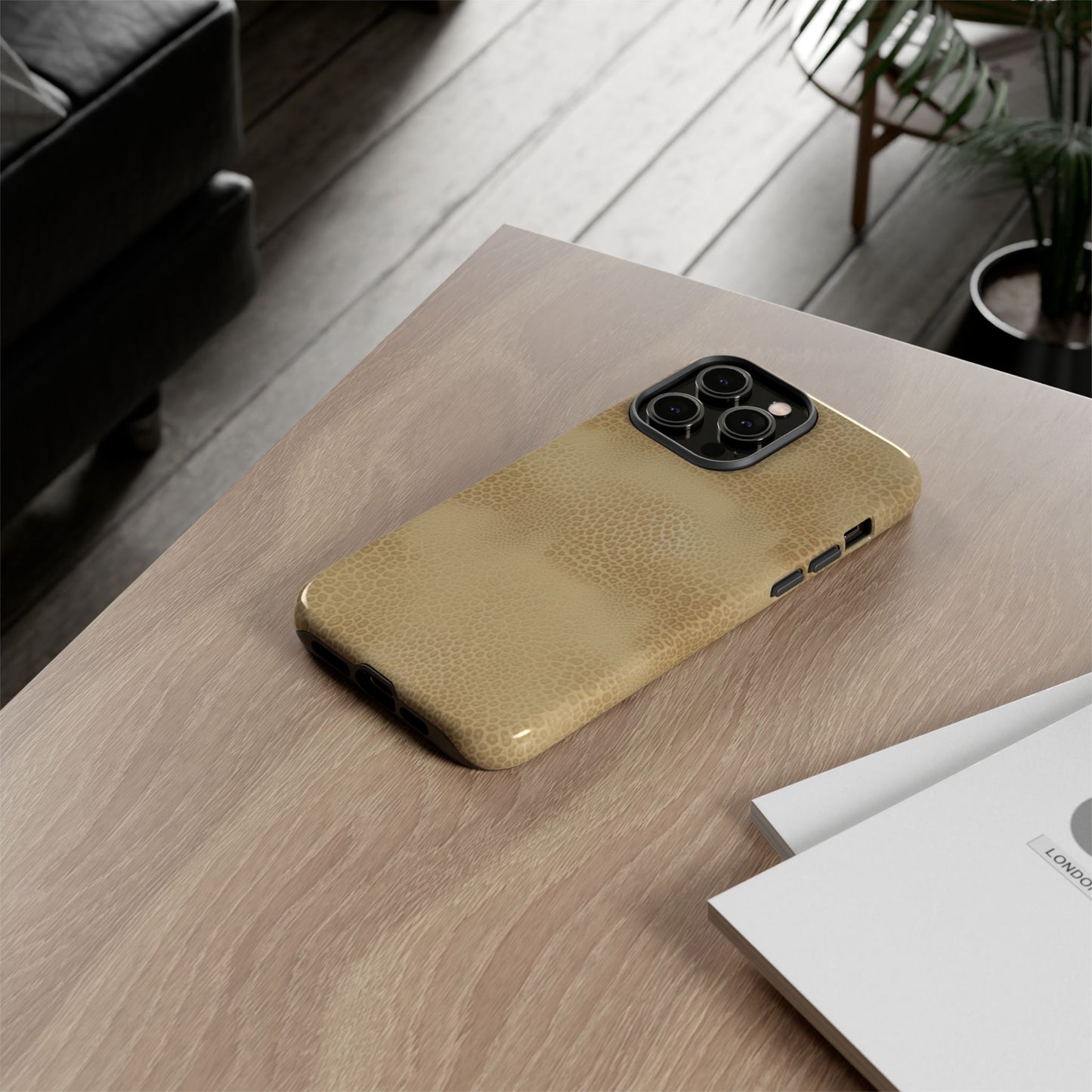Tan Distressed Leather Texture Phone Case — Rugged Protective iPhone Cover