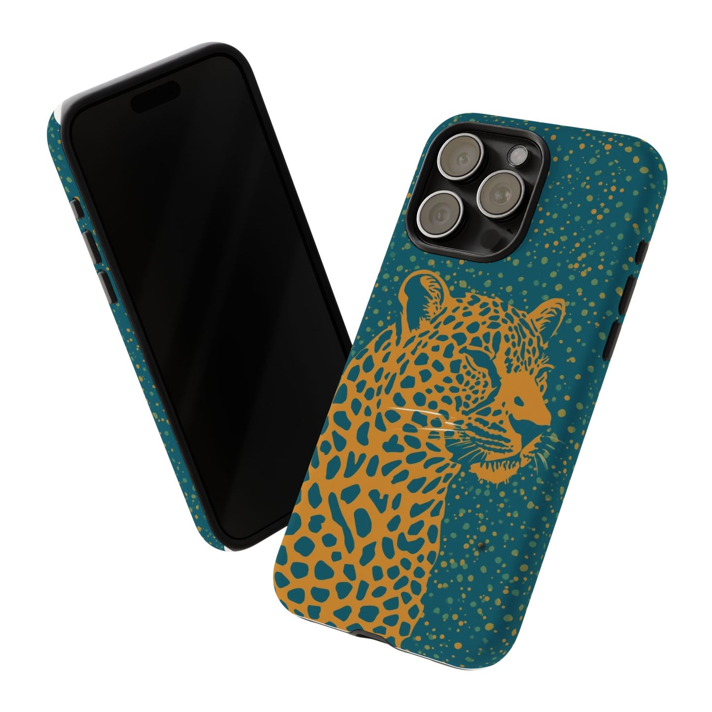 Leopard Spotlight Phone Case — Teal Gold Animal Print Protective Cover
