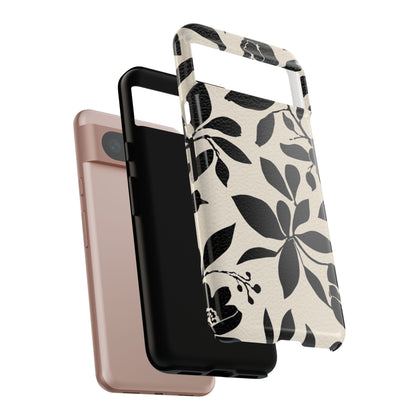 Black Floral Pattern Phone Case — Monochrome Botanical Tough Case