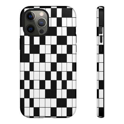 Crossword Grid Phone Case — Black & White Puzzle Pattern Tough Phone Cover