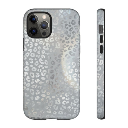 Grey Leopard Print Tough Phone Case — Durable Protective iPhone Cover