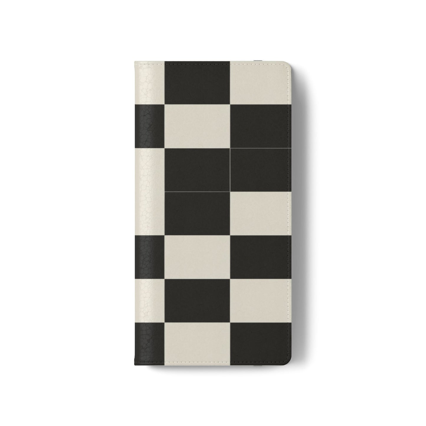 Checkered Flip Phone Case – Black & Cream Retro Grid Wallet Case