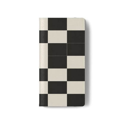 Checkered Flip Phone Case – Black & Cream Retro Grid Wallet Case