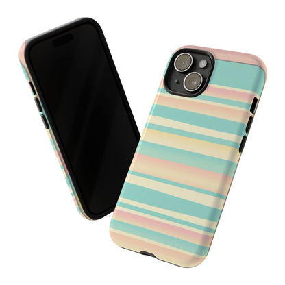 Pastel Striped Tough Phone Case — Mint, Peach & Cream Protective Cover