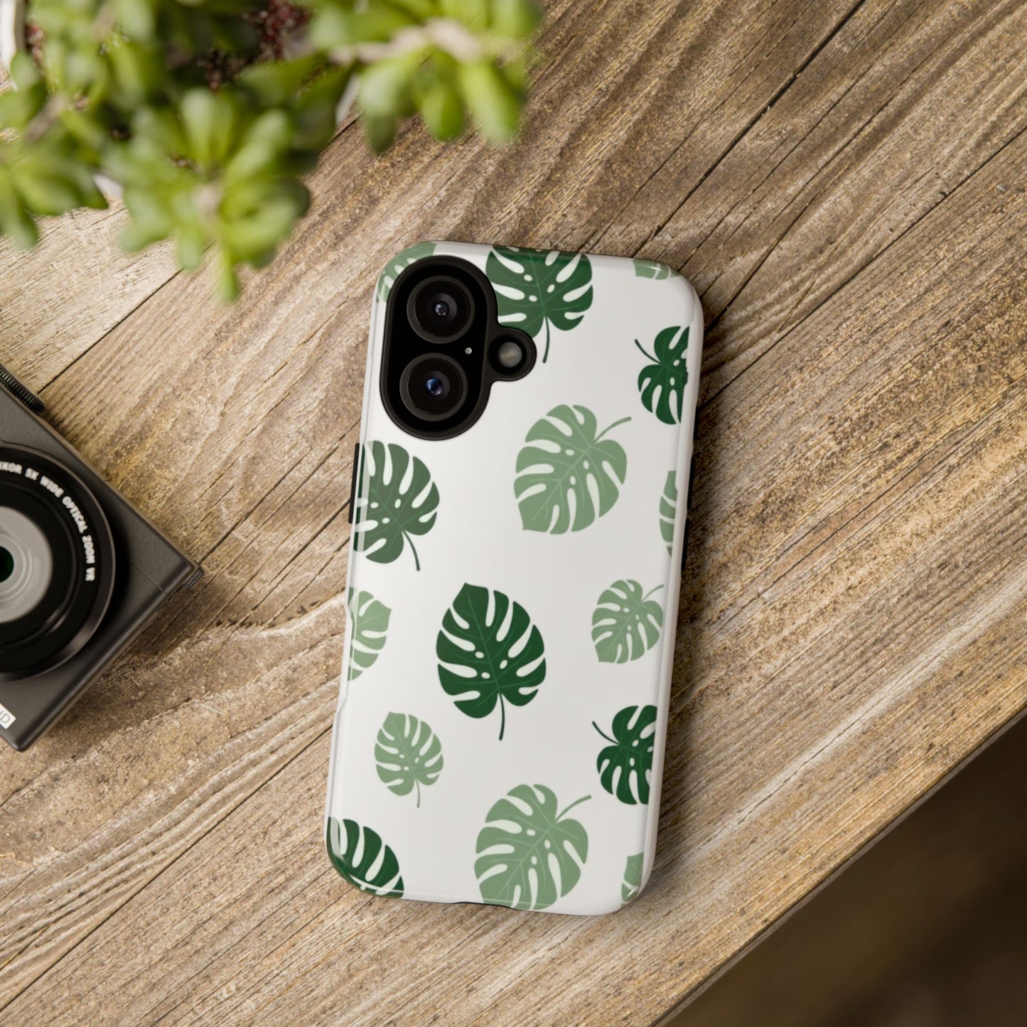 Monstera Leaf Tough Phone Case – Tropical Green Palm Pattern Protective Cover