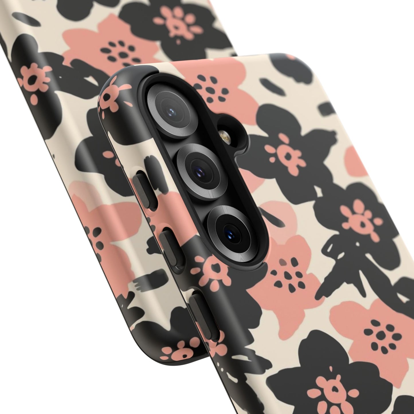 Floral Phone Case — Pink & Black Retro Blossom Protective Cover