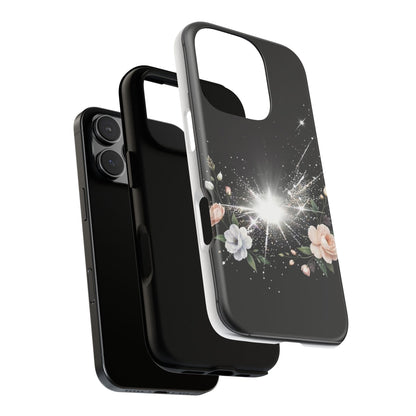 Floral Burst Phone Case — Protective Black Sparkle Design