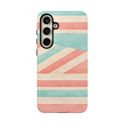 Pastel Stripes Tough Phone Case – Retro Coral & Teal Protective Cover