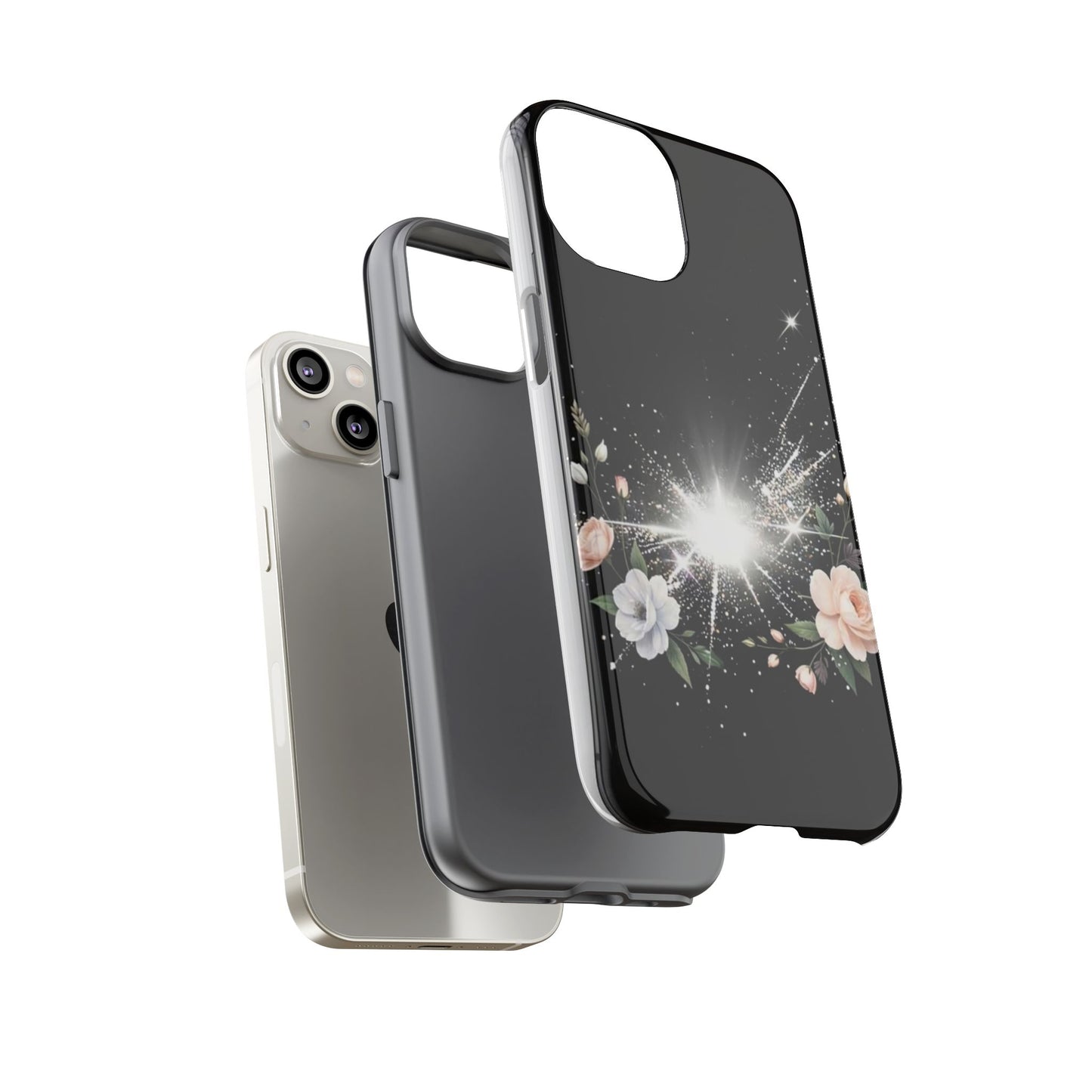 Floral Burst Phone Case — Protective Black Sparkle Design