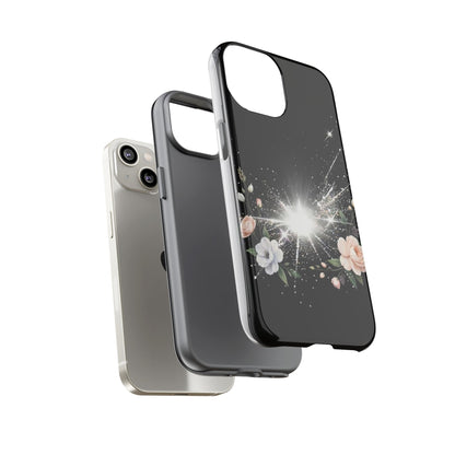 Floral Burst Phone Case — Protective Black Sparkle Design