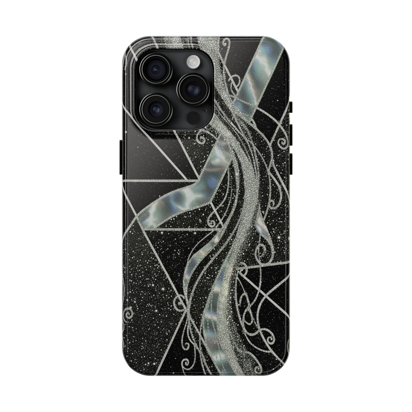 Geometry Tough Phone Case — Iridescent Ribbon on Black Celestial Background